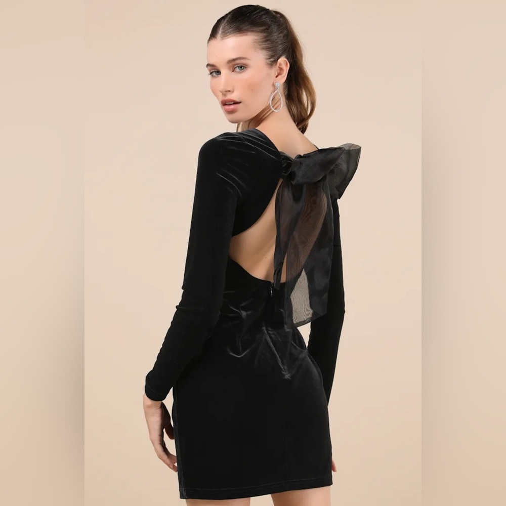 Lulu's Black Long Sleeve Dress with Sheer Bow